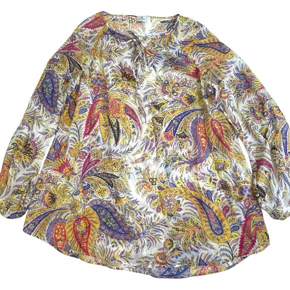Etro Womens Blouse Paisley Italy-Made Sheer Silk Blend‎ US Sz 8 Tunic Multicolor - Picture 1 of 9
